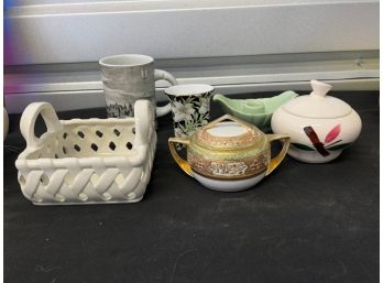 Mismatched Assortment - Sugar Bowls, Basket, Mugs, Candle Holder
