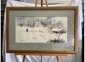 Watercolor Painting Of Country Home In The Snow By Georgia Mason