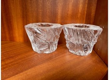 Pair Of Orrefors Sweden Crystal Candle Holders