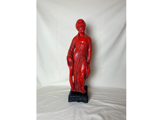 Tall Carved Red Samurai? Statue Figure