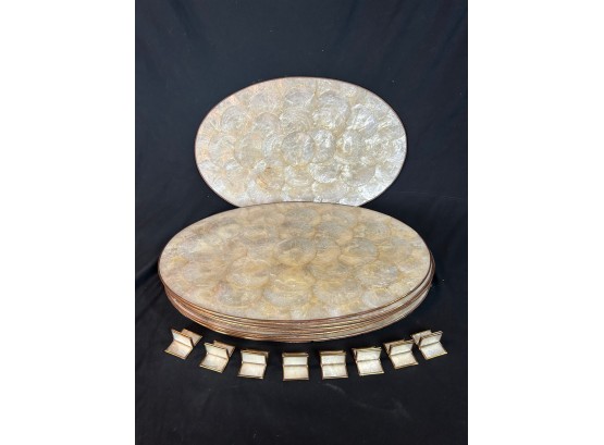Set Of 8 Shellcraft Capiz Shell Placemats With Corkbacks And Capiz Shell Place Card Holders