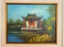 Small Pagoda Painting By Long With Certificate Of Authenticity Collier Art Corporation