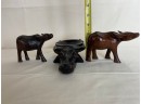 Hand Carved Wood Water Buffalo / Oxen Figurines And Ashtray
