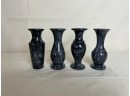 Set Of Four Onyx Marble Etched Bud Vases