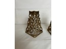 Vintage Reticulated Brass Filigree Candle Stick Holders