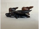 Hand Carved Wood Water Buffalo / Oxen Figurines And Ashtray