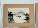 Trio Of Japanese Black And White Landscape Silk Art