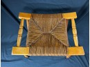 Vintage Primitive Curved Woven Rush Bench With Wood Frame