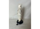 Asian Ivory Look Chinese Carved Figure Of A Guardian