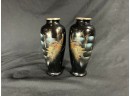 Two Pairs Of Vintage Japanese Mixed Metals Etched Vases