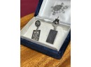 Sterling Silver Vintage Chinese 4 Seasons Link Panel Bracelet And Earrings