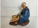 Asian Man Oyster Shucker Figure Collecting Pearls