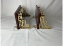 Vintage Asian Brass And Wood Wall Hanging Shelves