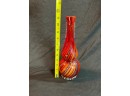 Murano Style Italian Art Glass Vase Red And Orange Swirl Stripe