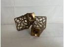 Vintage Reticulated Brass Filigree Candle Stick Holders