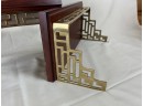 Vintage Asian Brass And Wood Wall Hanging Shelves