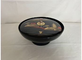 Japanese Laquerware Music Box Condiment / Candy Dish With Red And Gold Design
