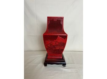 Yun Kang Art & Design Corp Cinnabar Red Laquerware Vase With Stand