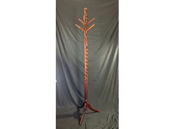 Traditional Twist Design Cherry Finish Hall Tree Coat Rack