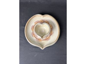 Stoneware Studio Pottery Heart Shaped Chip And Dip Dish