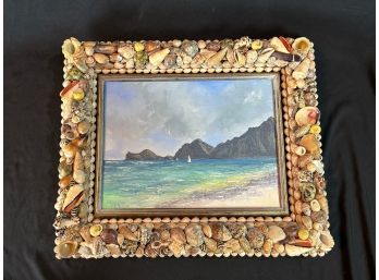 Original Painting Signed By Artist In Unique Shell Frame