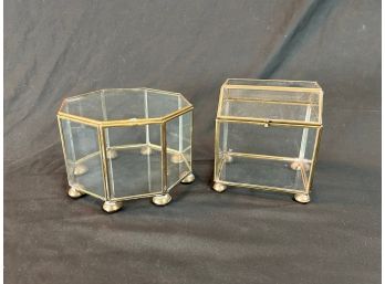 Brass And Glass Display Terrarium Boxes With Hinged Lids