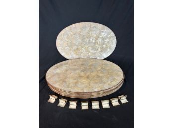 Set Of 8 Shellcraft Capiz Shell Placemats With Corkbacks And Capiz Shell Place Card Holders