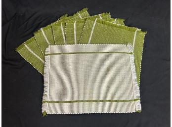 Set Of 6 Green And White Placemats
