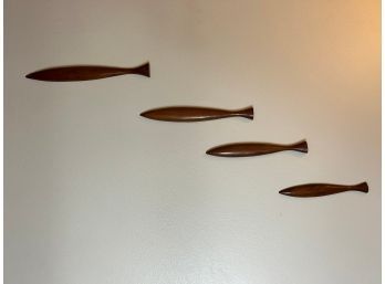 Mid Century Teak  Wall Hanging Simplistic Fish - Set Of 4