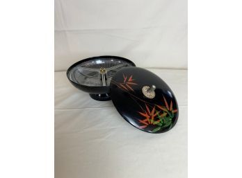 Japanese Laquerware Music Box Condiment / Candy Dish With Red And Green Design