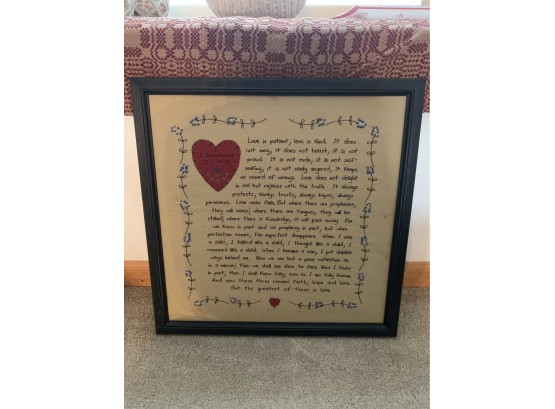 1 Corinthians 13 : 4-13 Framed Embroidery