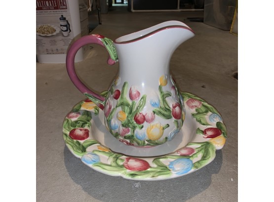 Temp-Tations Figural Floral Pitcher And Bowl