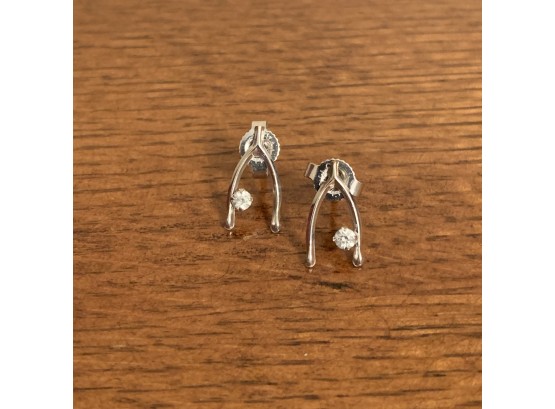 14K JMC White Gold Wishbone Shaped Earrings