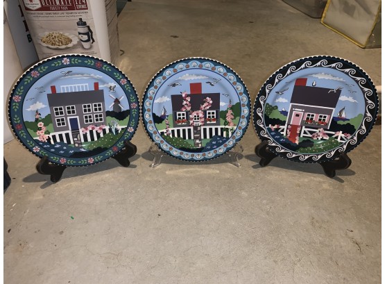 Set Of 3 Claire Murray Gibson Elite Nantucket Plates With Stands