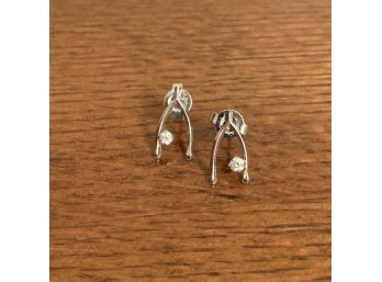 14K JMC White Gold Wishbone Shaped Earrings