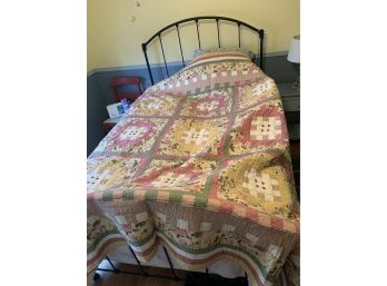 Pink, Yellow, And Green Floral Quilt