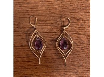 ZB 14K Gold Earrings With Purple Stone