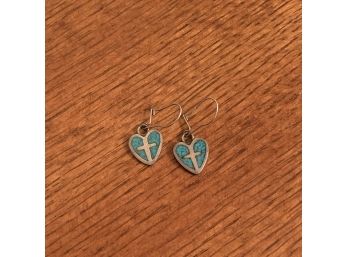 Sterling Silver And Turquoise Small Heart Earrings