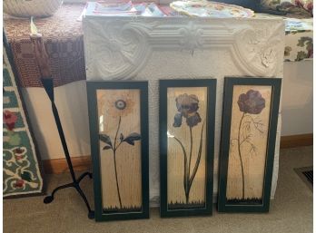 Flower Art, Tin Ceiling Piece, And Faux Candle Decor