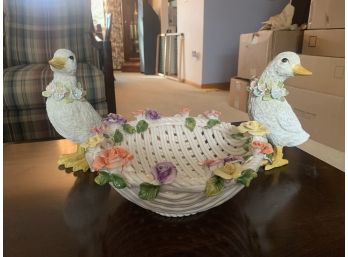 Bowl With Flowers And Ducks With Jeweled Flowers