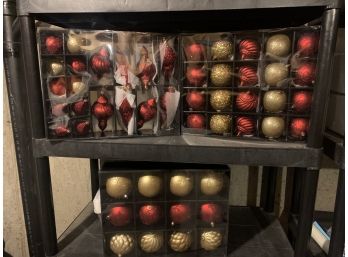 3 Boxes Of Red And Gold Ornaments