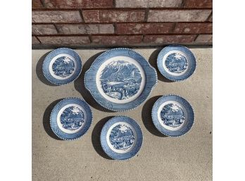 Currier & Ives Platter And Plates