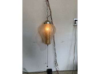 Swag Light Textured Clear Glass With Gold Toned Interior Cylinder