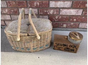 Sewing Basket And Sewing Box Filled With Extras