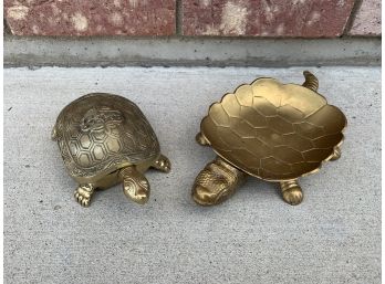 Brass Turtles Open Dish And Hinged Lid Dish