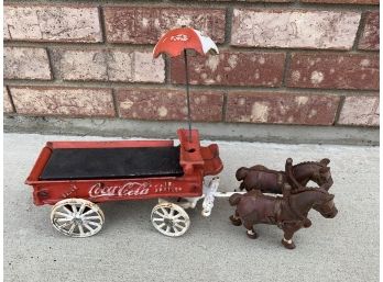 Vintage Cast Iron Coca-cola Horses And Cart
