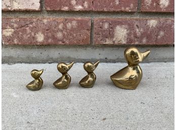 Four Little Brass Duck Figurines