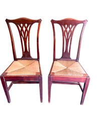 Pair Wood And Rattan Chairs