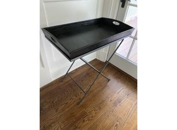 Leather Bar Tray W/Metal Stand