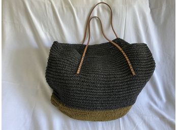 Leather Strap Woven Bag